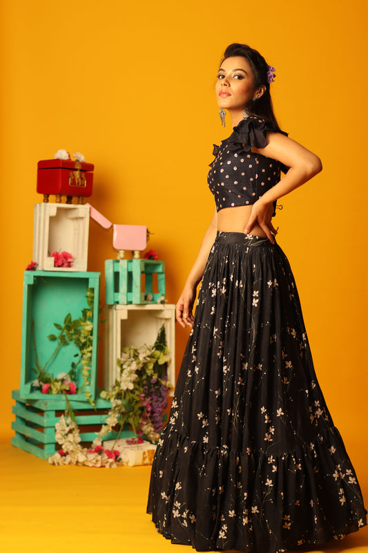 Carbon Black Bloom Skirt Set