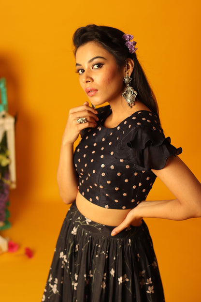 Carbon Black Bloom Skirt Set