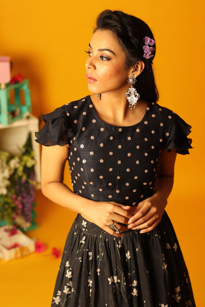 Carbon Black Bloom Skirt Set