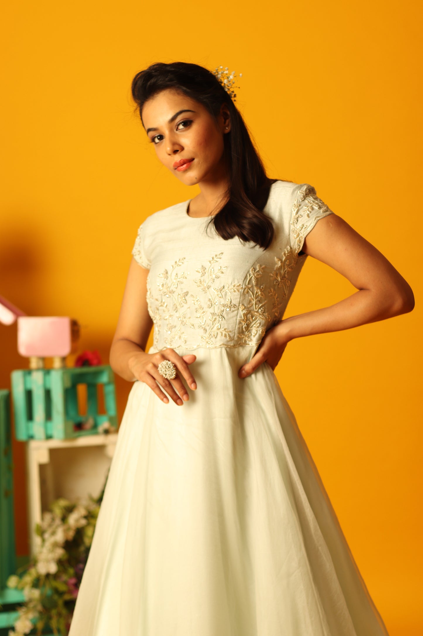 Ice Blue Organza Vinca Floorlength
