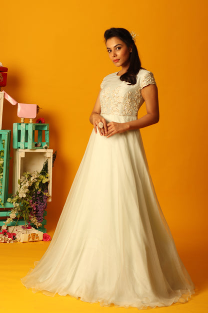 Ice Blue Organza Vinca Floorlength