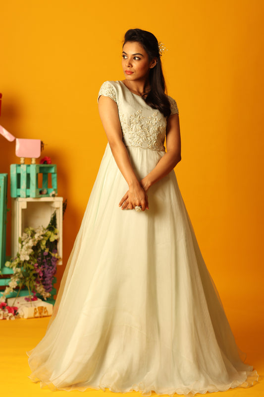 Ice Blue Organza Vinca Floorlength