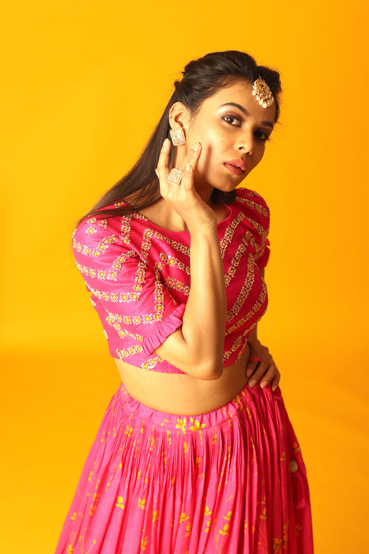 Hot Pink Stripes Skirt Set