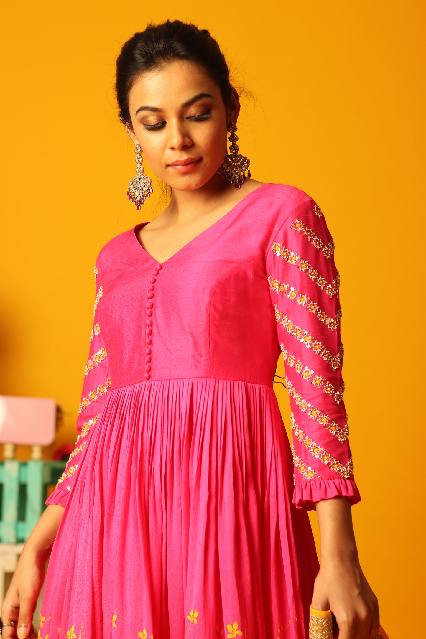 Hot Pink Bloom Anarkali Set