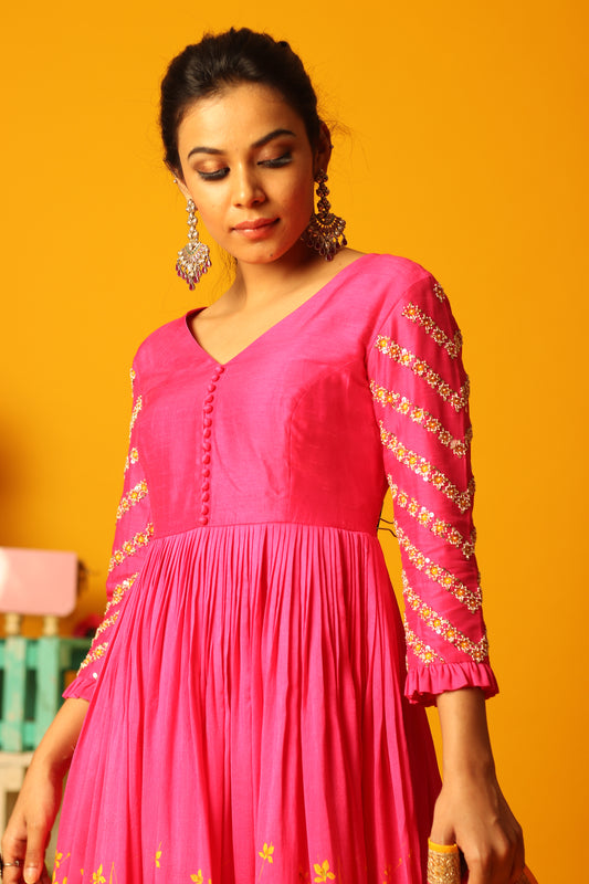 Hot Pink Bloom Anarkali Set