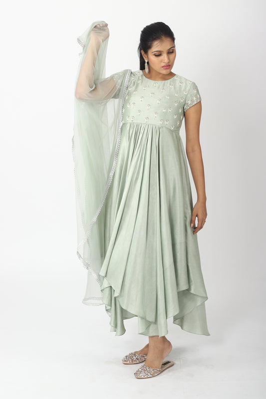 Sage Green Asymmetrical Kurta Set