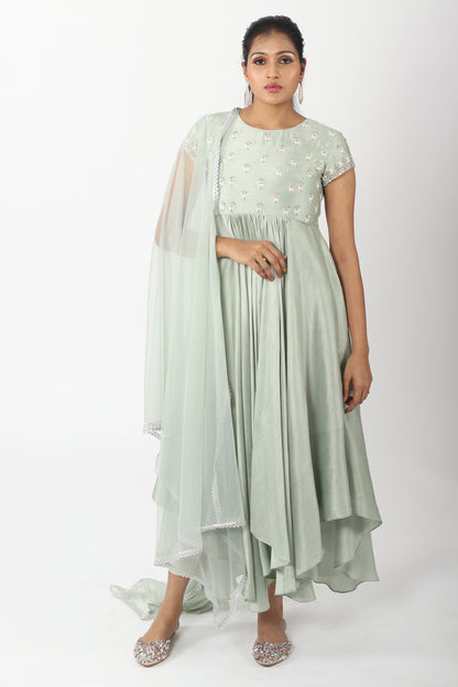 Sage Green Asymmetrical Kurta Set