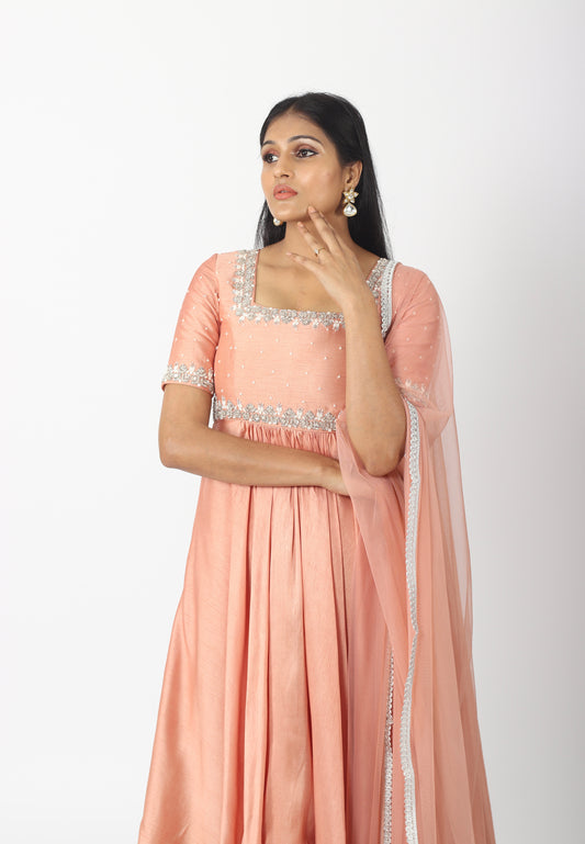Peach knot Embroidery Anarkali