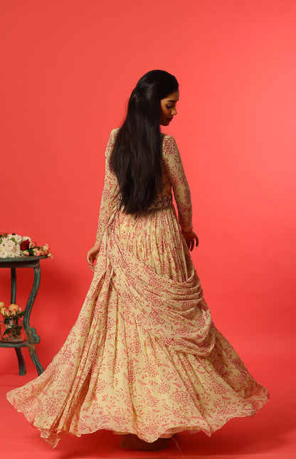 Mint Green Kumri Georgette Drape Floorlength with knot Embroidered Waist belt