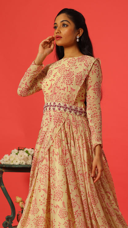 Mint Green Kumri Georgette Drape Floorlength with knot Embroidered Waist belt