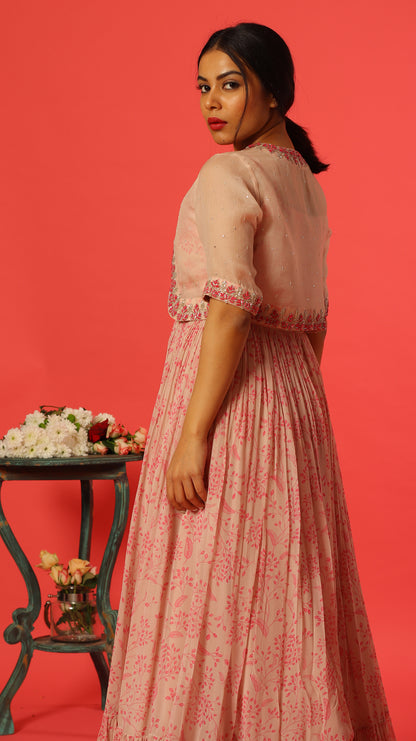 Blush Kumri Flooroength with Knit Embroidery Jacket