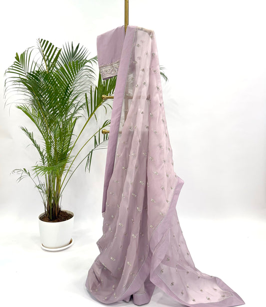 Lilac Small Flower Small Flower half and half saree