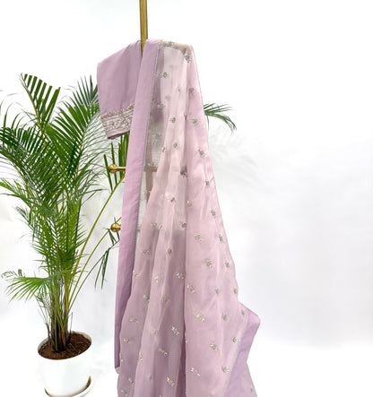 Lilac Small Flower Small Flower half and half saree