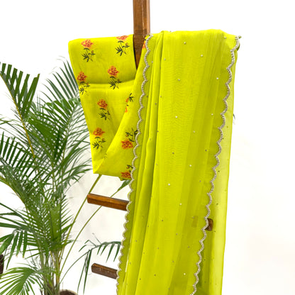 Lime Green Peonia Organza Saree Set