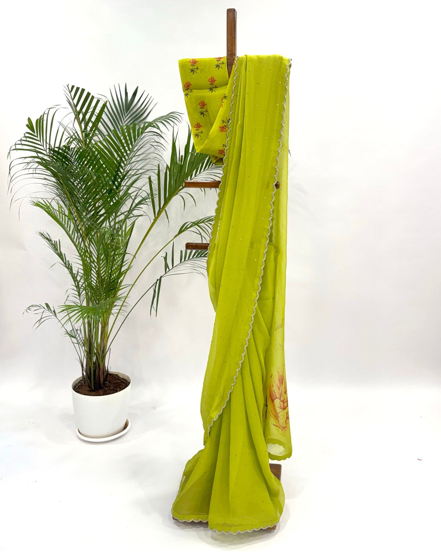 Lime Green Peonia Organza Saree Set