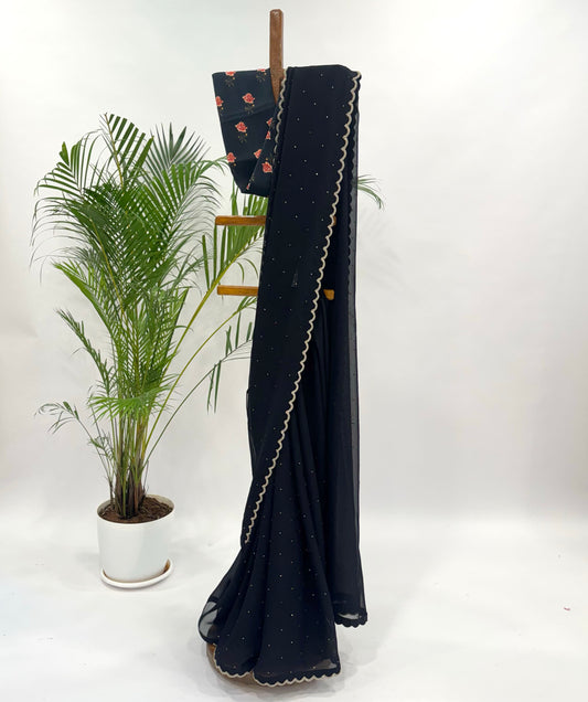 Black Peonia organza Saree Set