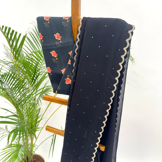 Black Peonia organza Saree Set