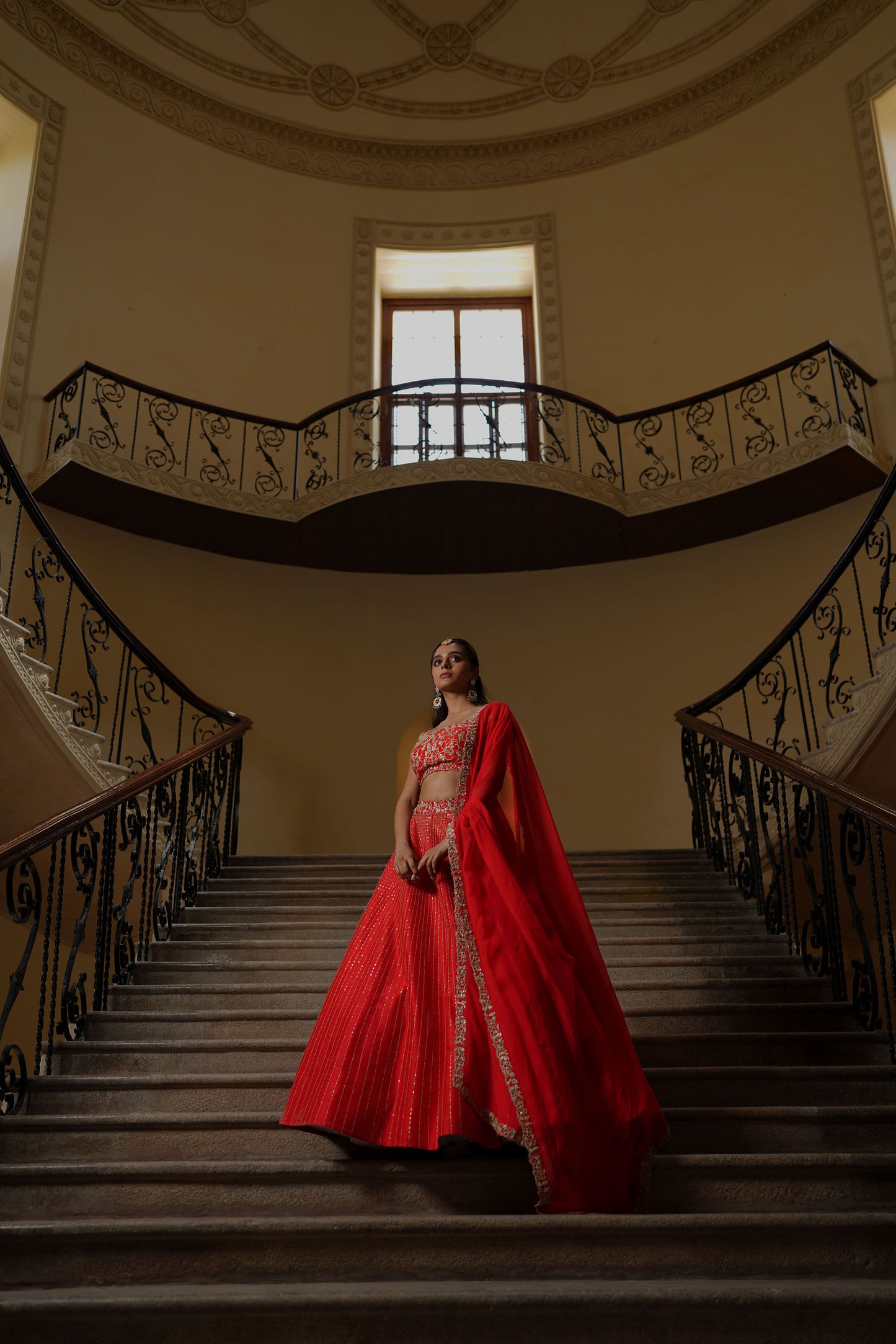 Red zari lines pitta lehenga