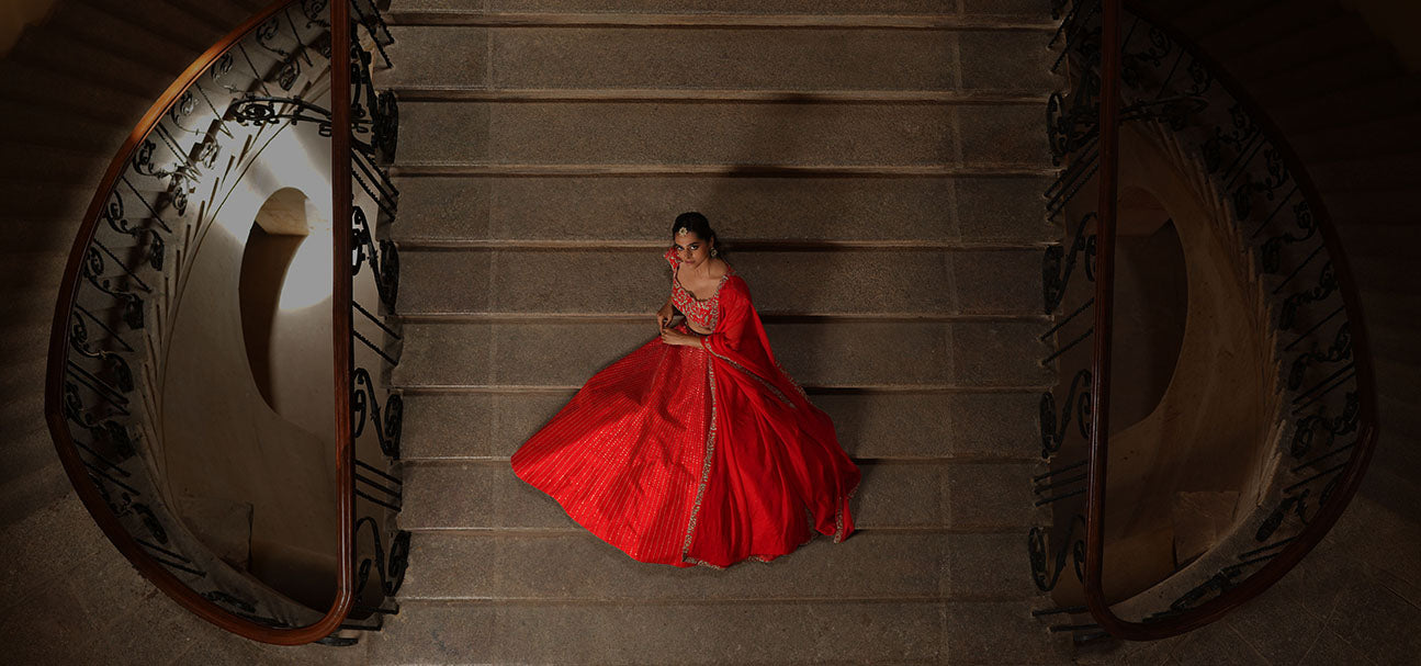 Red zari lines pitta lehenga
