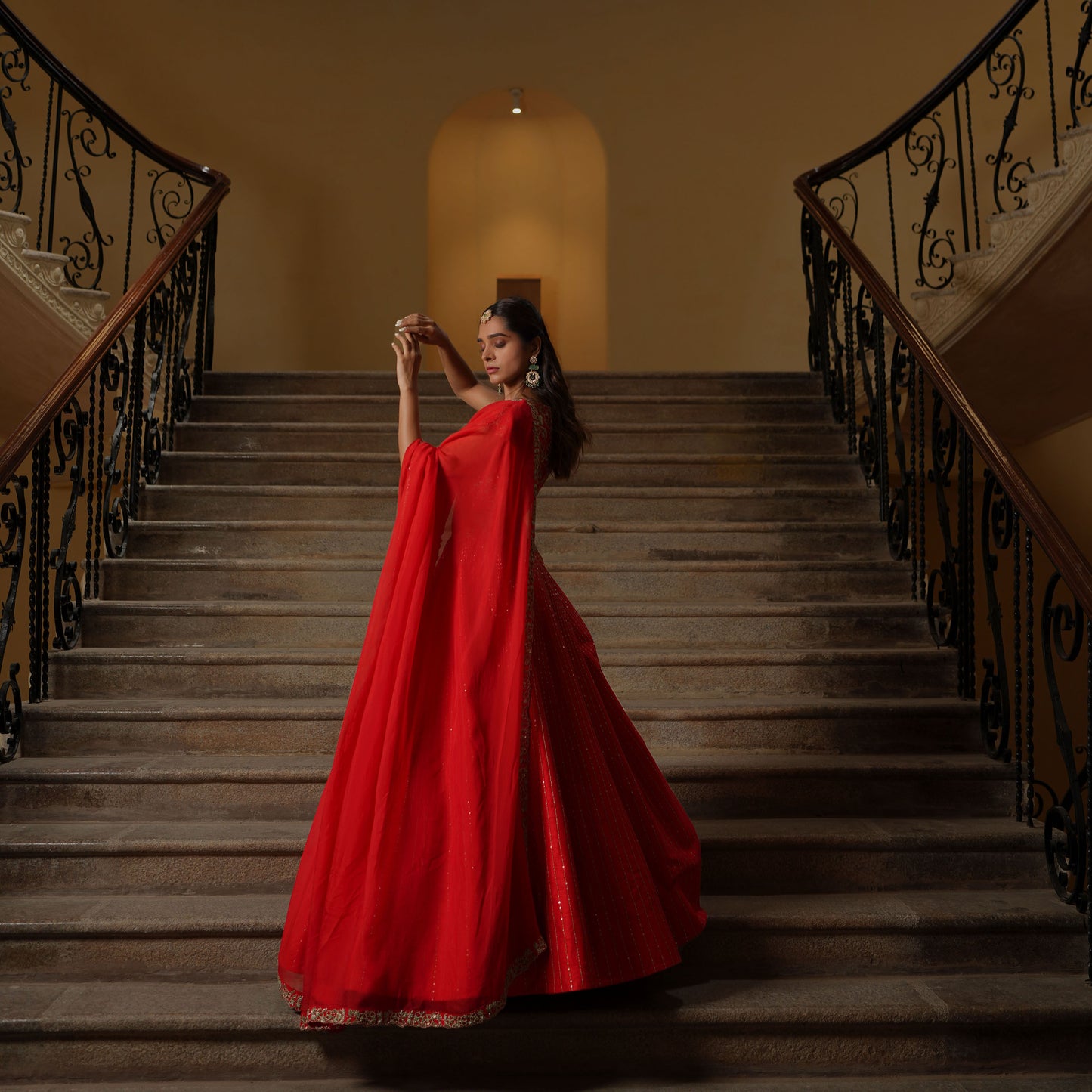 Red zari lines pitta lehenga