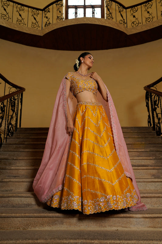 Yellow Peonia Lehenga