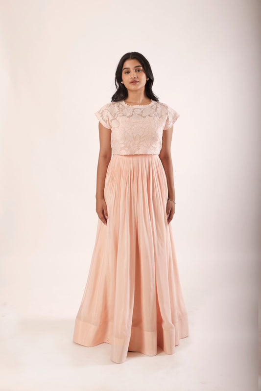 Blush Applique Tie Jacket Floorlength