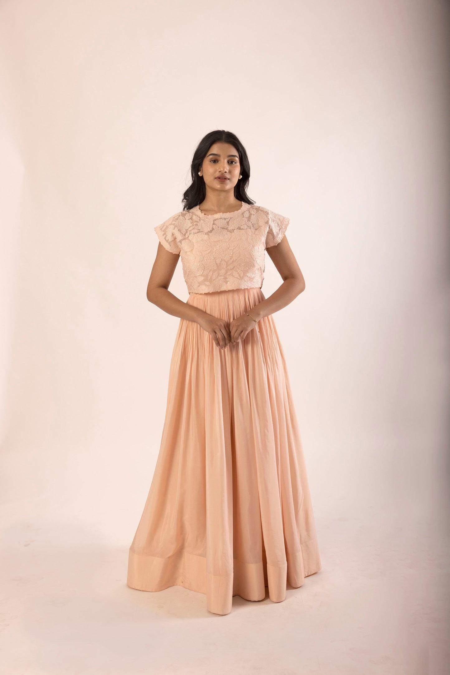 Blush Applique Tie Jacket Floorlength