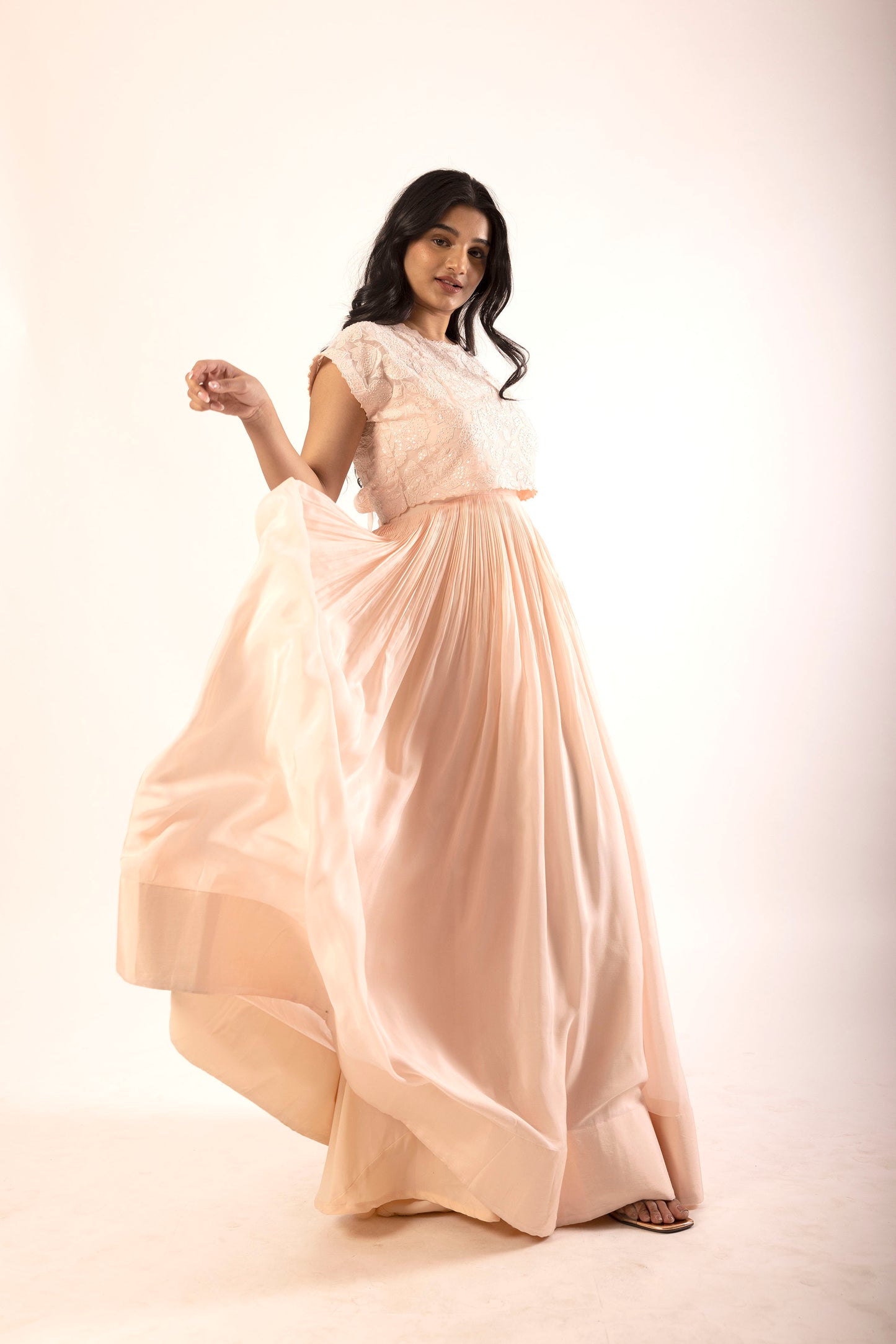 Blush Applique Tie Jacket Floorlength