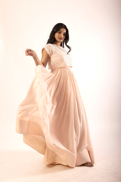 Blush Applique Tie Jacket Floorlength