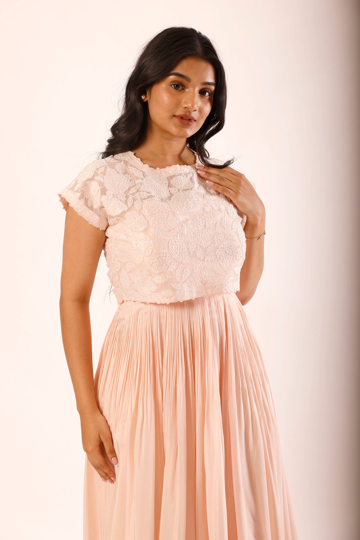 Blush Applique Tie Jacket Floorlength