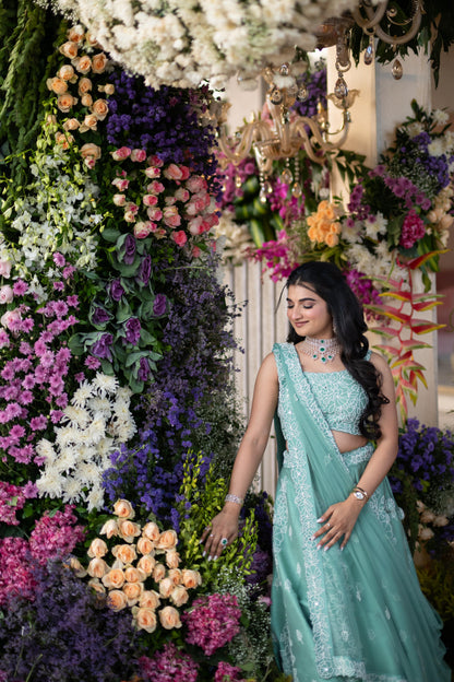 Sea Green Pearl Embroidered Lehenga Set