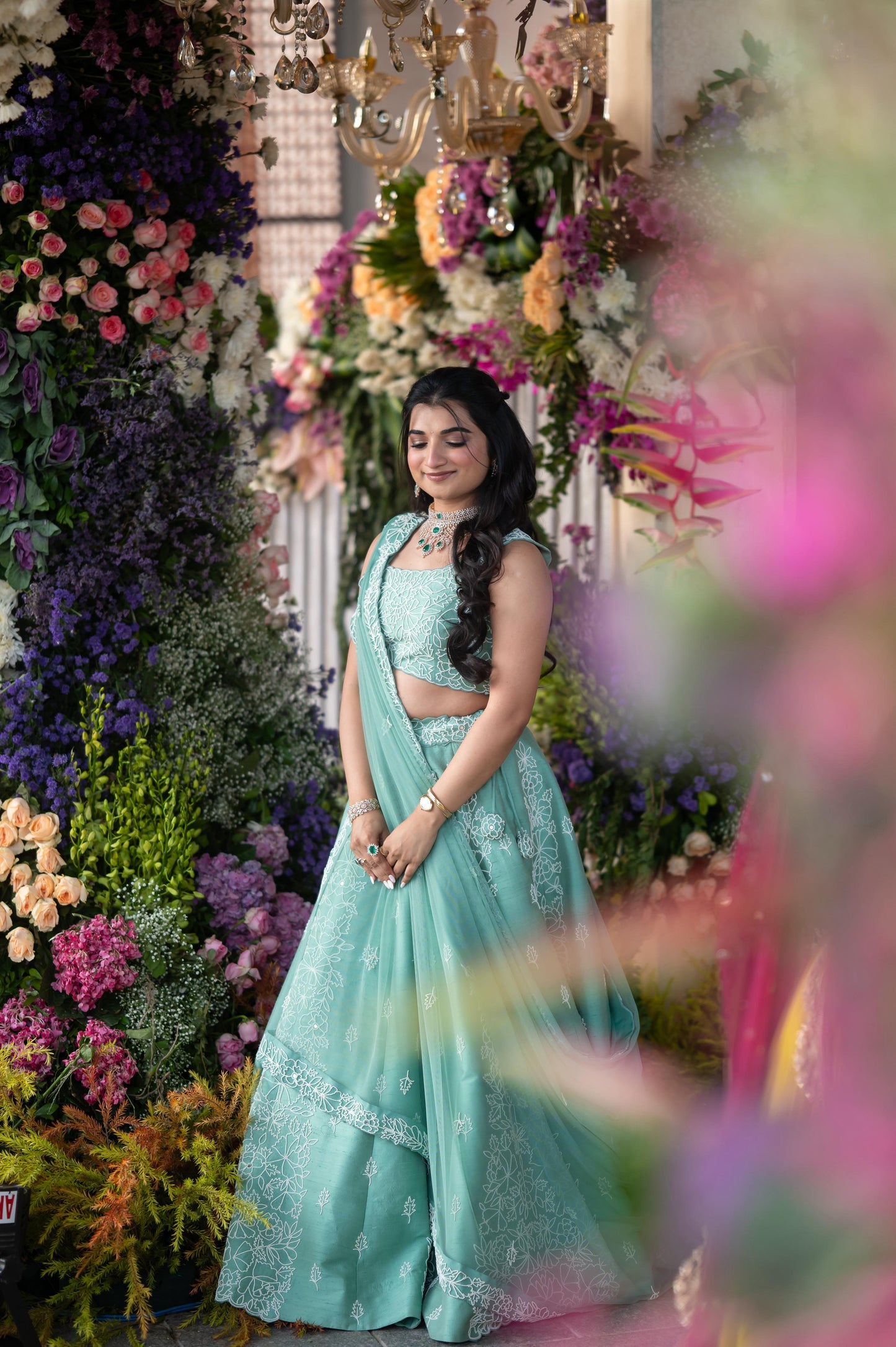 Sea Green Pearl Embroidered Lehenga Set