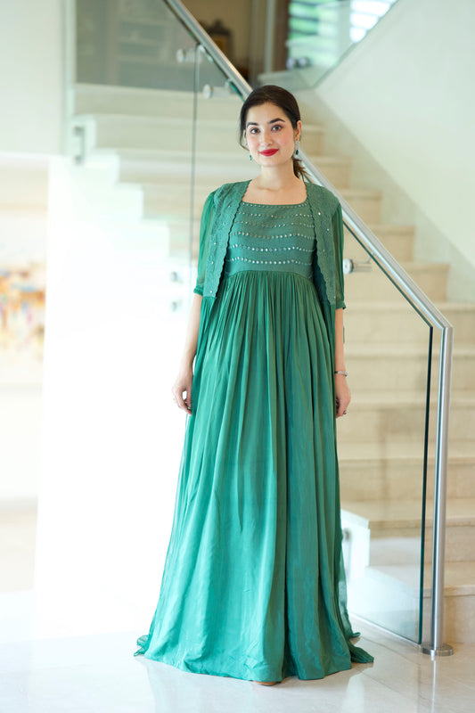 Green Applique Mirror Overlay Floorlength