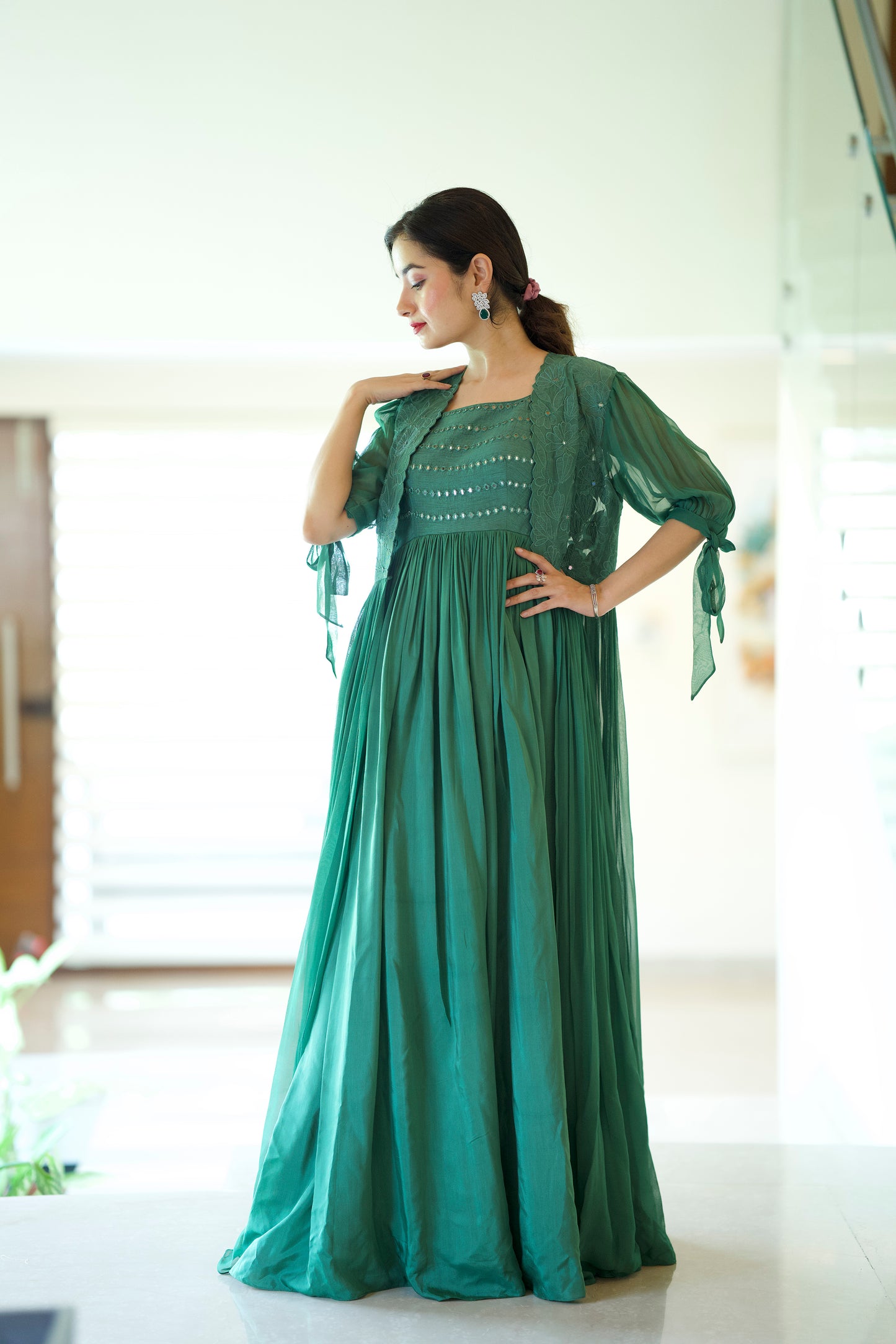 Green Applique Mirror Overlay Floorlength