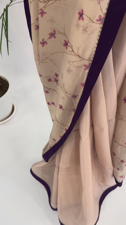 ONION PINK BLOOM PURPLE BORDER SAREE