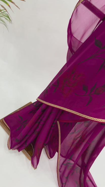MAGENTA PEONIA BORDER ORGANZA SAREE