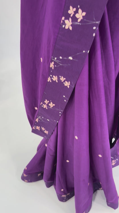 PURPLE BLOOM SILK BORDER CHANDERI SILK MIRROR MOTIFS SAREE