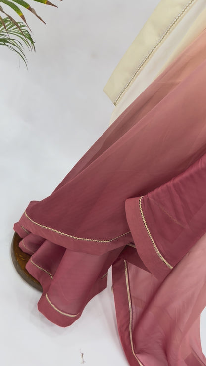 OFFWHITE BRICK BROWN OMBRE ORGANZA SAREE