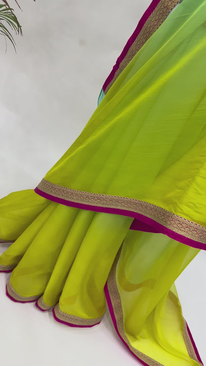 GREEN BLUE OMBRE ORGANZA SAREE