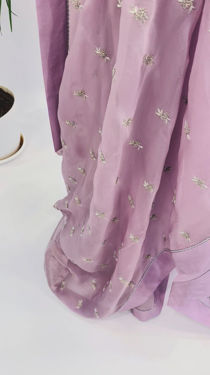 PERIWINKLE LAVENDER SMALL FLOWER MOTIFS ORGANZA SAREE