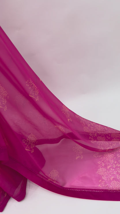 HOTPINK KUMRI MOTIFS ORGANZA SAREE