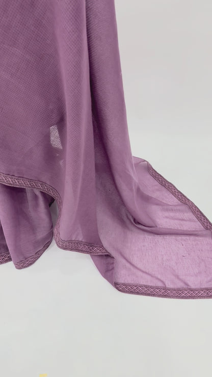 MAUVE KOTA SAREE WITH STRIPOES BLOUSE FABRIC