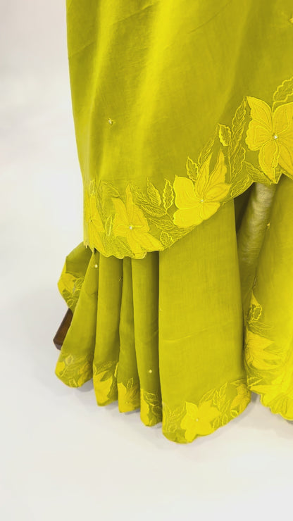 LEAFGREEN VT BORDER CHANDERI SILK SAREE