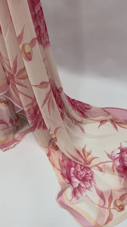 IVORY SINGLE PEONIA GEORGETTE SAREE