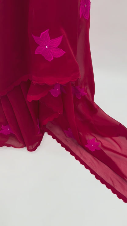 RED WITH HOTPINK VT MOTIFS ORGANZA SAREE