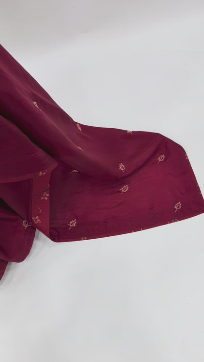 MAROON RED BLOOM BEAD LEAF MOTIFS SAREE