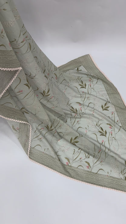 PASTEL GREEN BOTANICA CHANDERI SOFT SILK SAREE