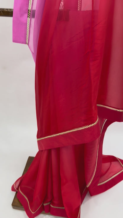PINK AND RED OMBRE ORGANZA SAREE