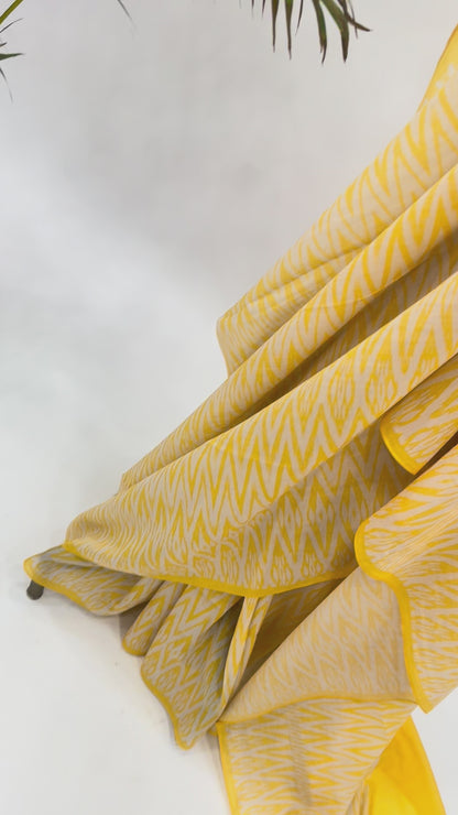 YELLOW STRIPES MUL CHANDERI SAREE