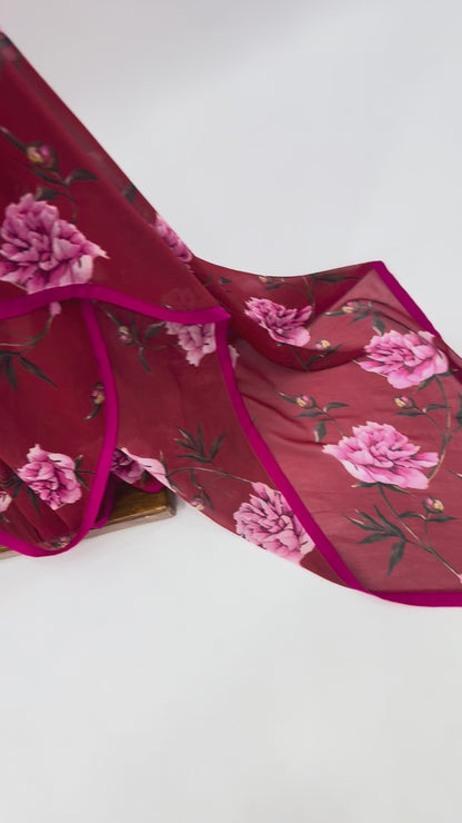 RED PEONIA GEORGETTE SAREE